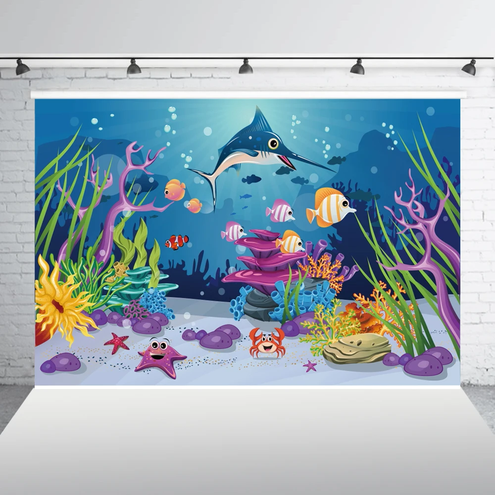 

Shark Birthday Party Backdrop Under the Sea Photography Backdrop Baby Shower photo backdrop background studio props XT-7259