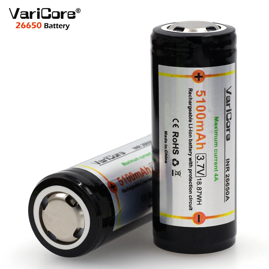 VariCore 2 шт. 26650 3,7 в литиевая батарея 26650 4A высокотоковая Защитная плата батарея для Вспышка подсветка