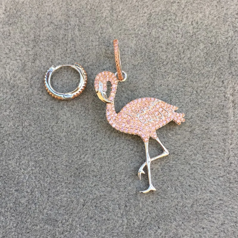 

Fits Monaco Jewelry with Charm Ladies Earrings Couple Party Gift 925 Sterling Silver Zircon Simple Pink Flamingo Earrings
