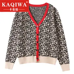 2018 осенний модный леопардовый кардиган с круглым вырезом, однобортный трендовый зимний Топ для женщин, Вязанный свитер для подиума для
