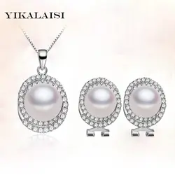 Yikalaisi 2017 100% натуральный пресноводный жемчуг колье Jewelry Подвеска и серьги для женщин стерлингового серебра 925 комплекты