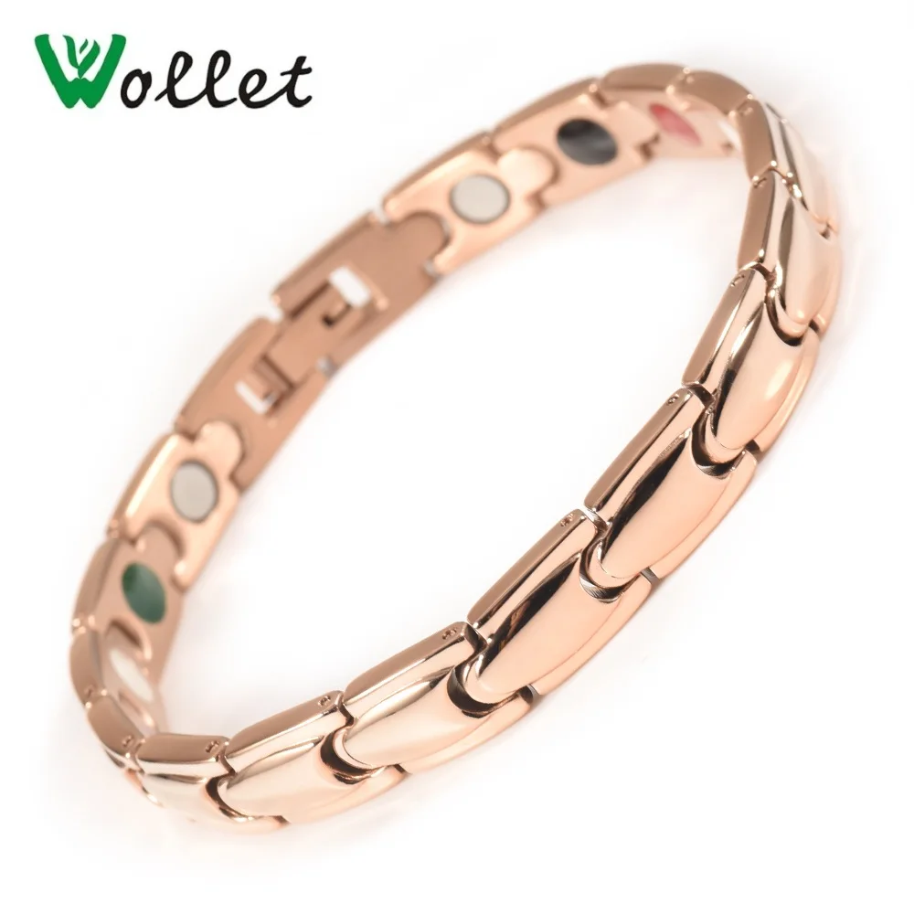 Wollet Ювелирные изделия 316L браслет из нержавеющей стали для мужчин женщин розовое золото цвет 5 в 1 Магнитный Инфракрасный германий порошок турмалин