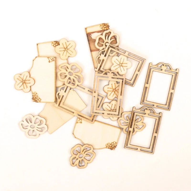

Natural Flower Frame Pattern Wooden Scrapbooking Collection Craft Handmade DIY Accessory Home Decoration DIY 20-45mm 20pcs MZ203