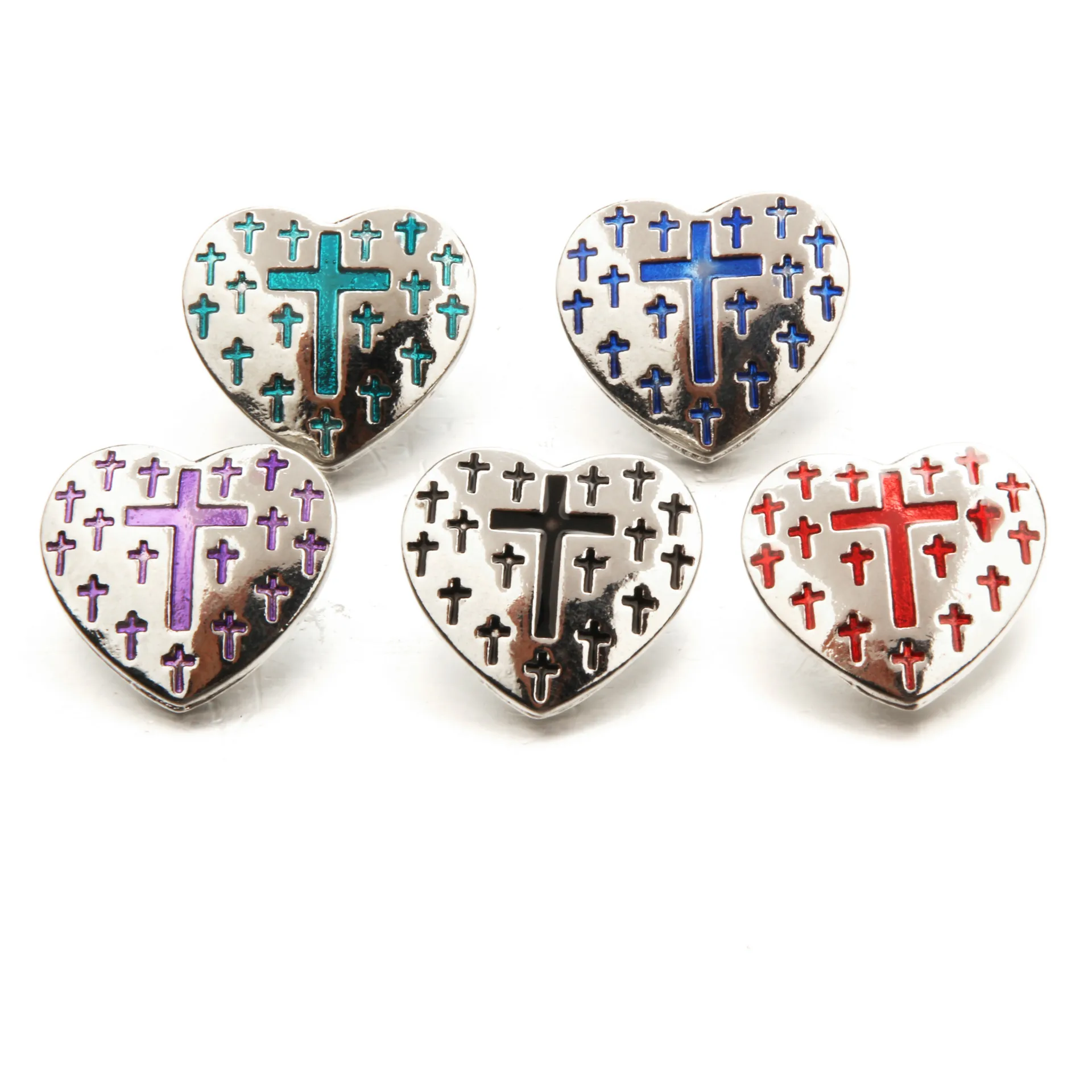 

PAPAPRESS New 10pcs/lot Silver Heart Cross Oil Painting Snap Jewelry 18mm Snap Buttons Fit Fashion Snap Bracelet Jewelry