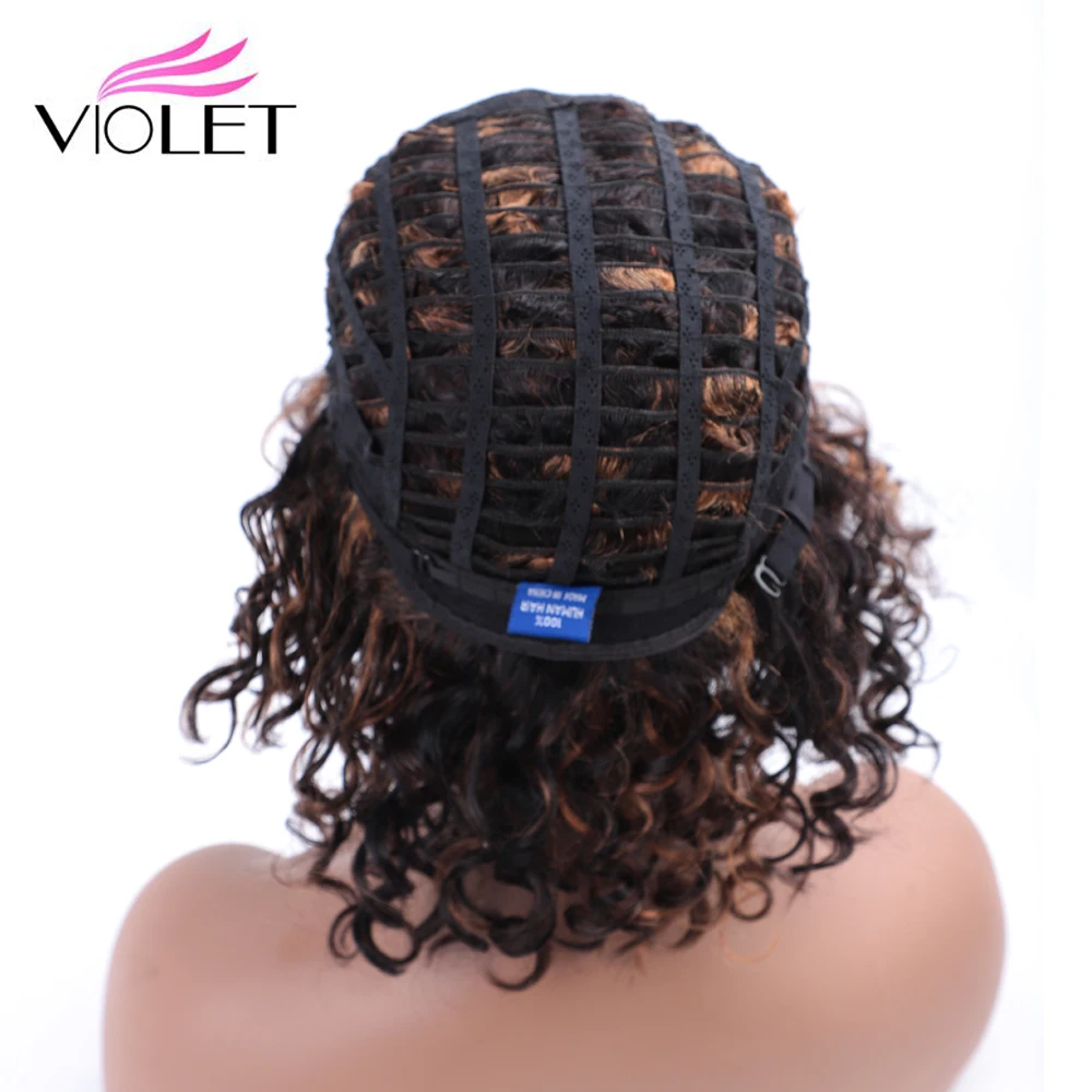VIOLET 10"Inch Brazilian Deep Wave Human Wig for Black Women Non-Remy 100% Human Wig Ombre Colors Medium Ratio