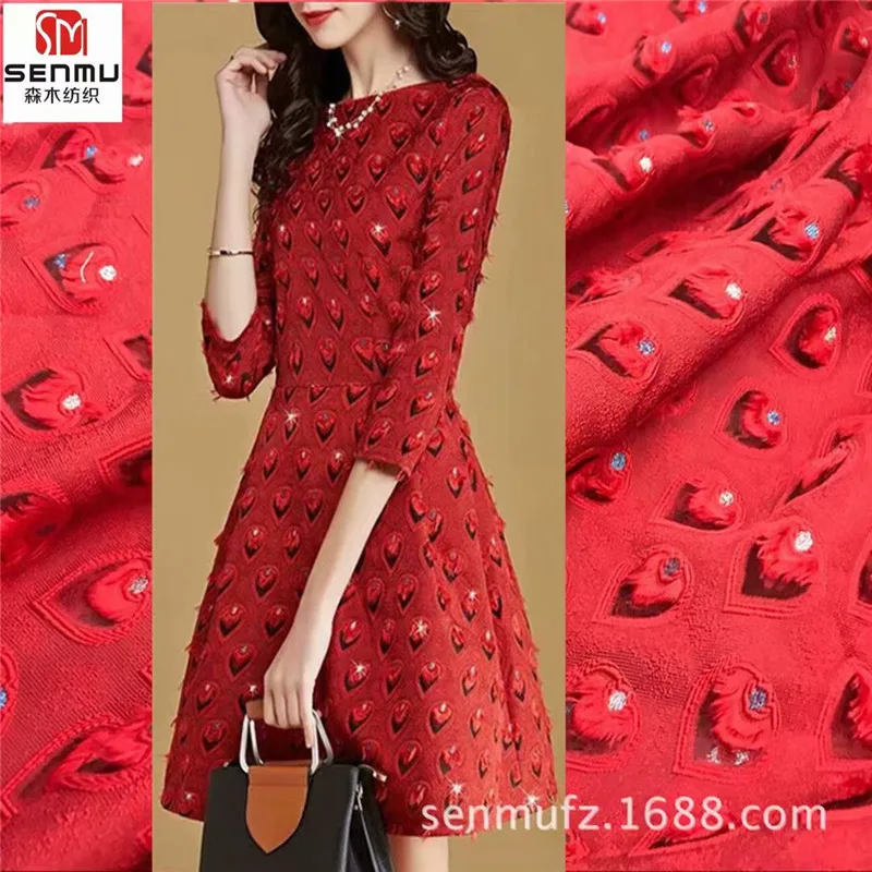 Жаккардовая ткань трехмерная розовая Золотая жаккардовая розовая ткань осенне-зимнее модное гобеленовое платье DK11