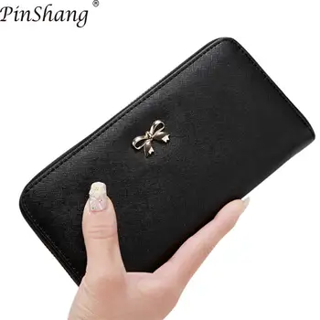 

PinShang Women Wallets Chic PU Long Wallet Bowknot Purse Zipper Handbag Phone Card Bag Wallets and Purses Wallet Women ZK50