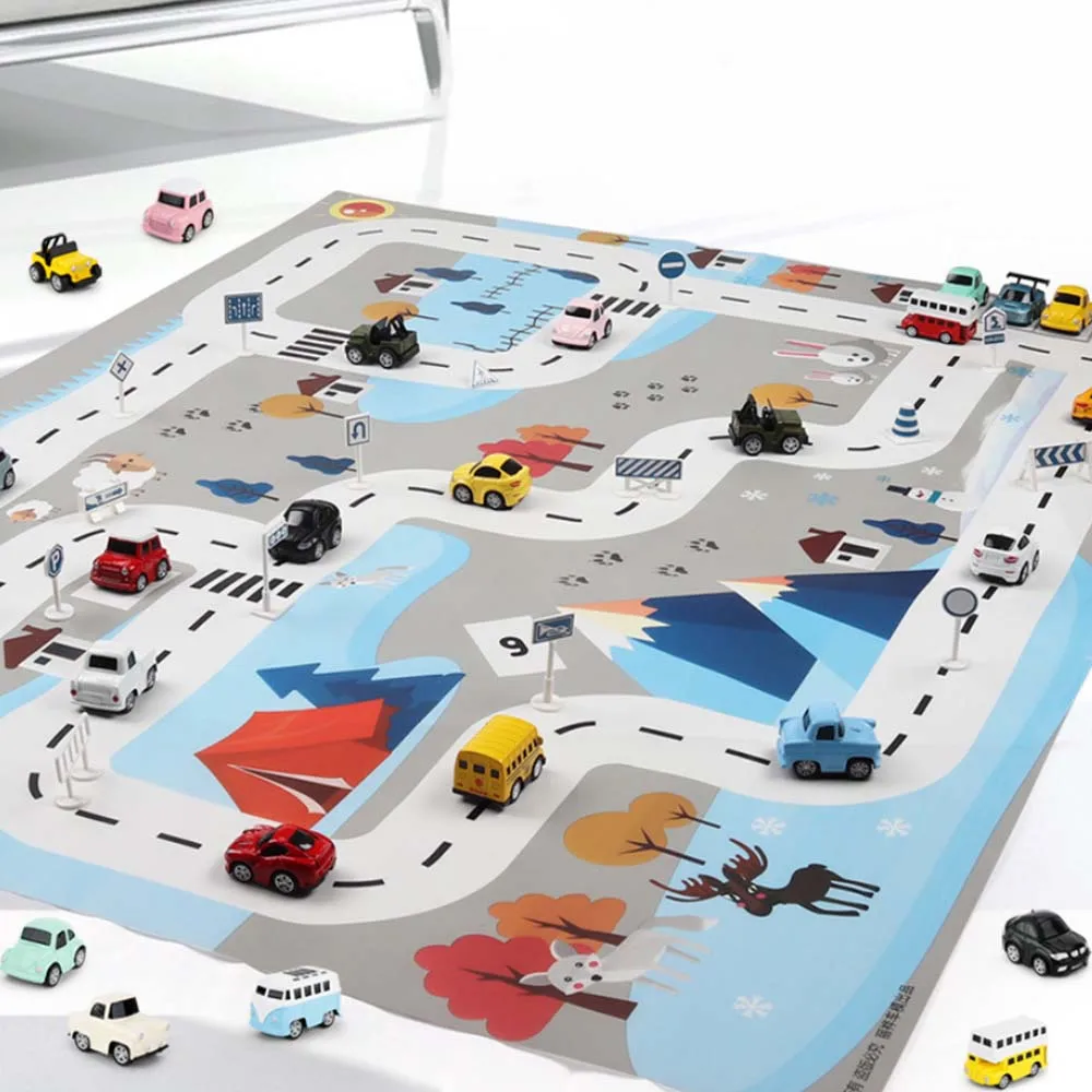 

Toy Car Mat Map Kids Play Area Rug Mat City Road Buildings Parking Map Game Scene Map Collapsible 100X130CM