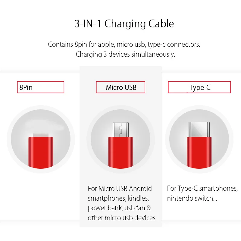 Универсальный 3 в 1 USB кабель usb type C мультизарядный для Huawei P9 Plus Honor V9 9 V8 8 планшет