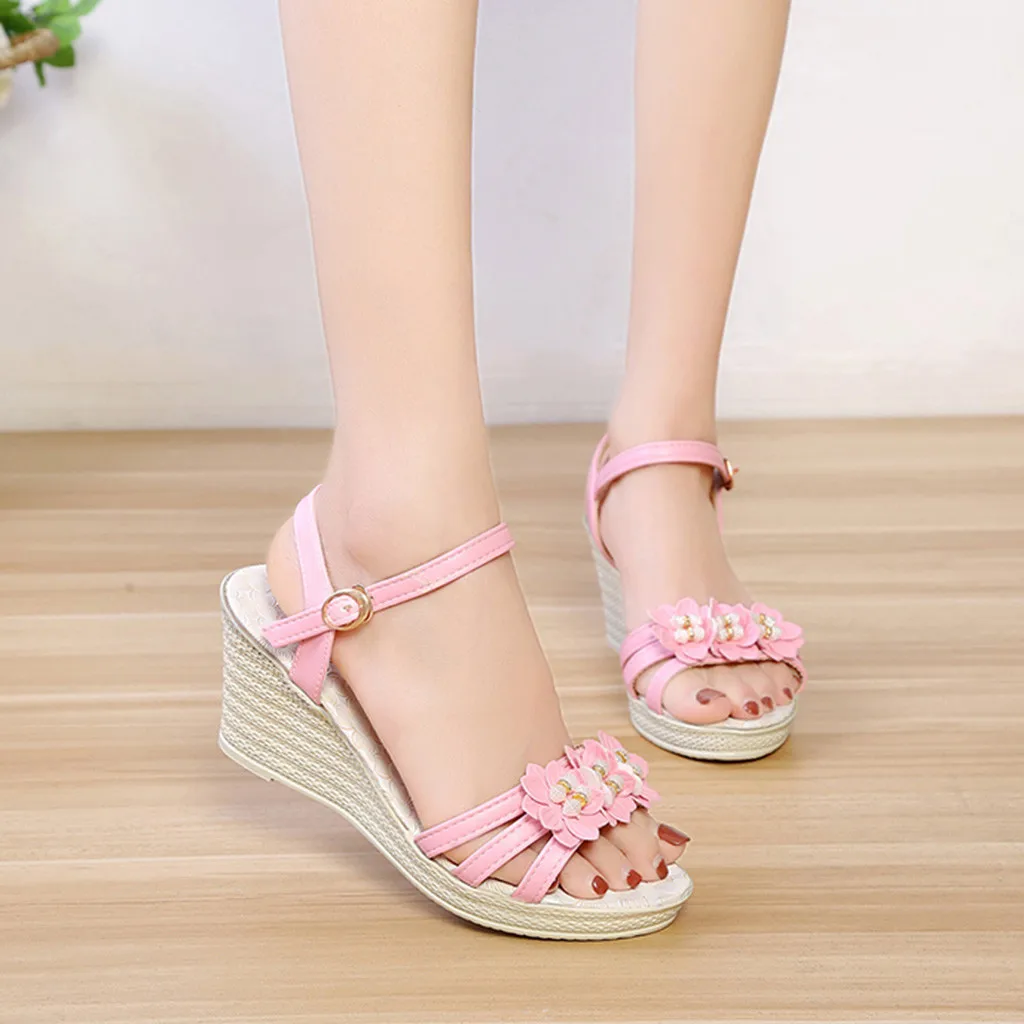 

YOUYEDIAN Women Shoes Buckle Flowers Lady Wedges Super High Heel Candy Colors Female Sandal Fashion Sandalias Plataforma Mujer