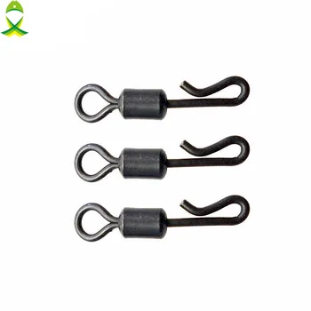 

JSM 50pcs Matte Black Rolling Quick Change Swivels Carp Rigs Long Body Swing Snap Connector for Carp Fishing hooks swivels