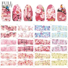 12 видов конструкций Цветок персика Полный Обертывания слайдер дизайн ногтей переводная вода маникюр Дизайн ногтей Наклейка Фольга кончик BN073-084