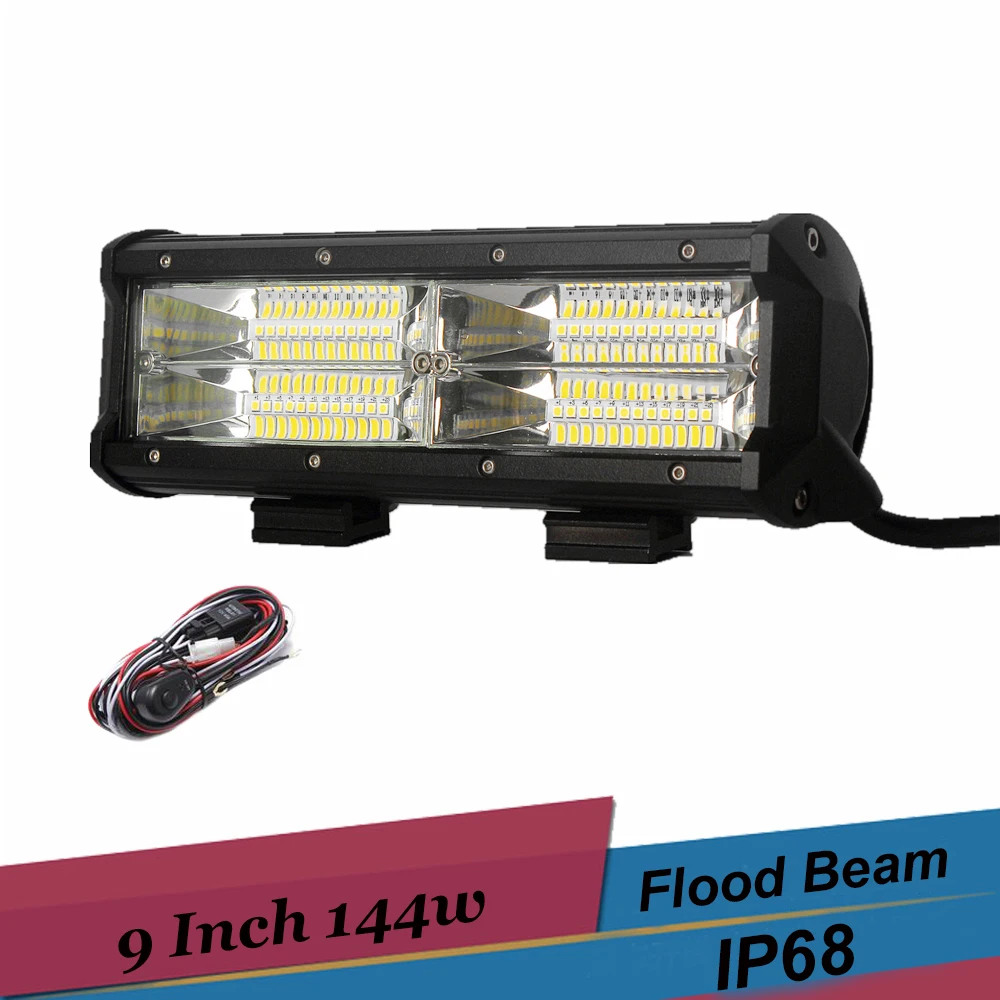 144W Offroad LED Bar 9 Inch Dual Row Light Flood Beam Led Work 12v 24v Truck SUV ATV Pickup Car 4WD 4x4 | Автомобили и мотоциклы