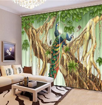 

3D Curtains Bed Room Living Room Office Hotel Cortinas Tree Peacock Custom Any Size 3D Curtain Home Bedroom Decoration