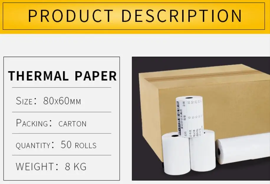 50 Rolls Thermal Cash Paper 80 x 60mm 80mm Pos Printer Register Receipt Paper