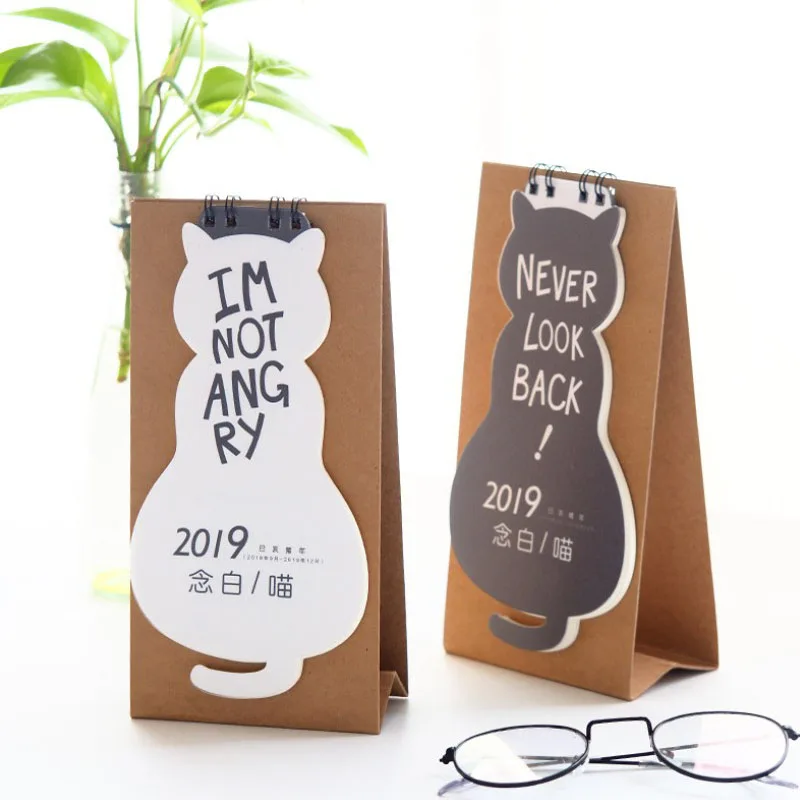 

1Pcs 2019 Cute Thinking Cat Calendar Cute Mini Desktop Paper Calendars Daily Scheduler Table Planner 2018.09-2019.12