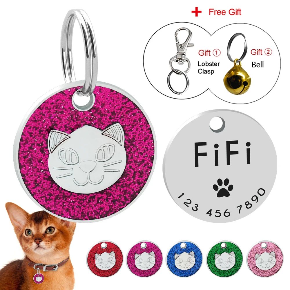 Personalized Cat ID Tag Engraved Cats ID Tags Customized Paw Print Name