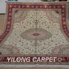 Yilong 9'x12 Oriental Шерсть Шелковые ковры ручной работы бежевый изысканный шерсть шелк Восточный ковер(1358