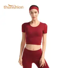 THUNSHION Йога футболка для женщин Спортивная Мода Топ сетка ткань дизайн дышащий фитнес с короткими рукавами Для Бега Йога тренажерный зал