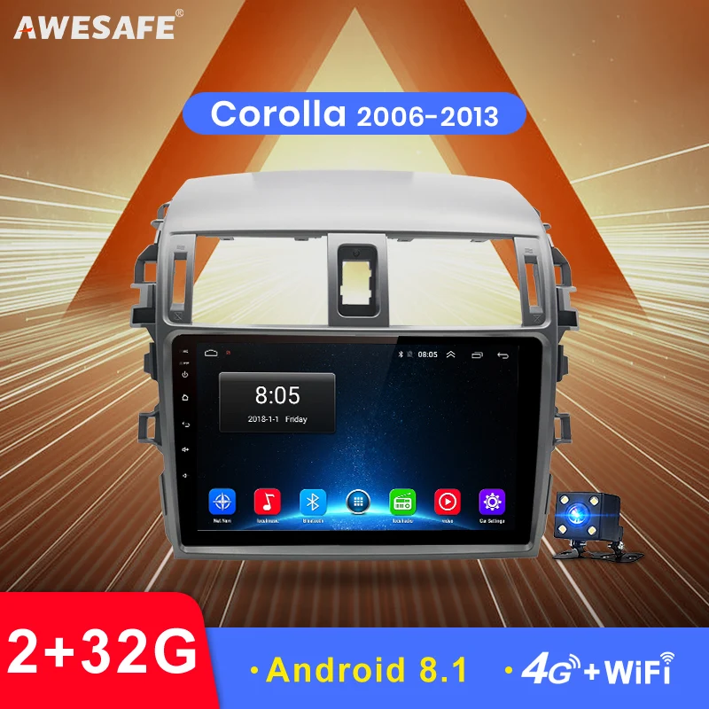 Best AWESAFE 2 din Android 8.1 Car DVD Player GPS for Toyota Corolla E140/150 2007 2008 2009 2010 2011 2012 2013 9