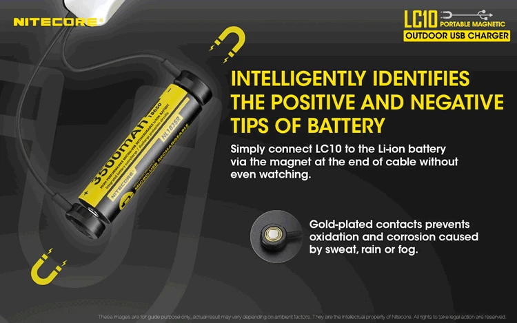 Бесплатная доставка Nitecore LC10 Портативный магнитное зарядное устройство USB Мощность банк без Батарея Мощность Smart почти все Вид литий-ионный