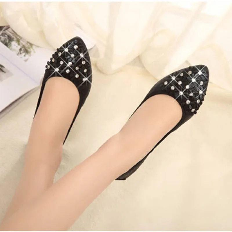 2018 Мода Rhinestone Балетки на плоской подошве Для женщин Демисезонный цветок острый