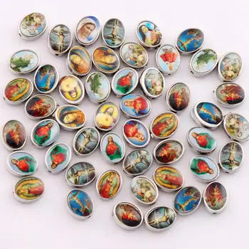 

200pcs 10x8mm zinc alloy Saint Jesus Maria Oval Spacers Charm Beads Alloy Handmade Jewelry DIY L1674
