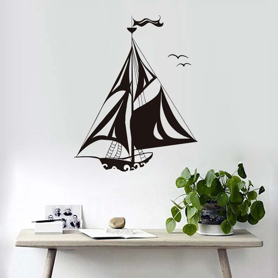 Cartoon Sailing Ship Wall Sticker Self Adhesive Wallpaper Removable