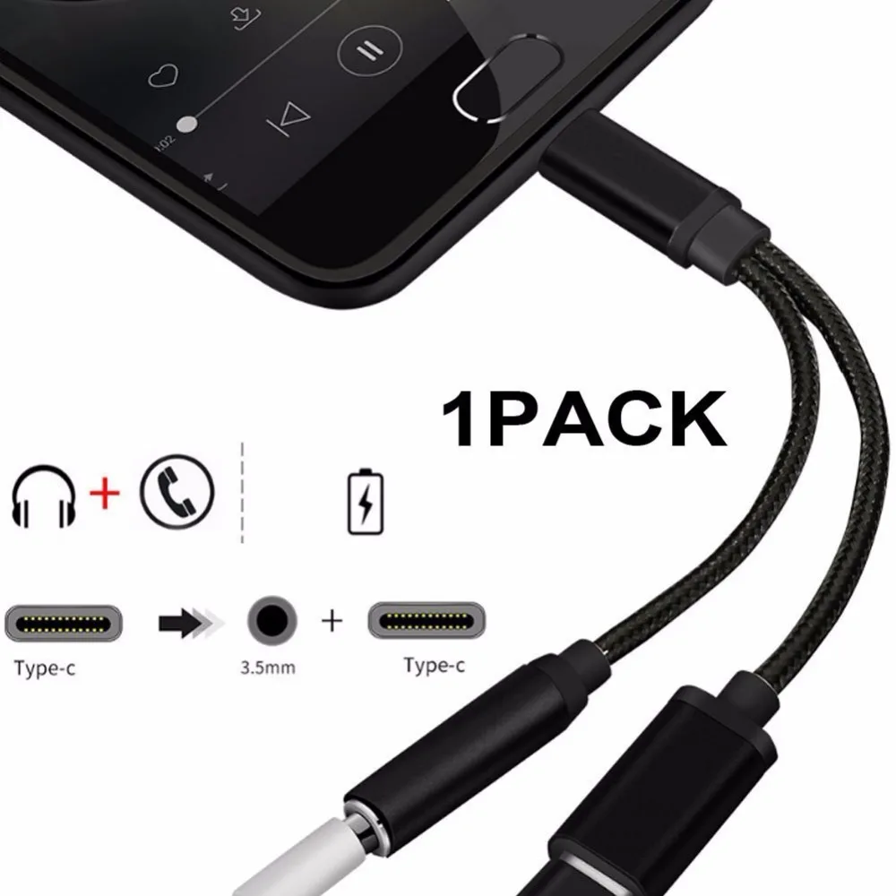 Accguys 2 In 1 Usb Type C To 3.5mm Female Audio Jack Headphone Cable Charge Adapter For Xiaomi 6