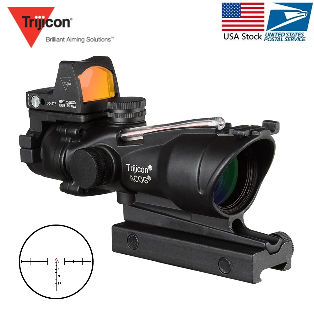 Billig Acog 4x32 Optic Scope Zielfernrohr Cahevron Absehen Faser Grün Rot Beleuchtet Optic Anblick Mit Rmr Mini Red Dot anblick
