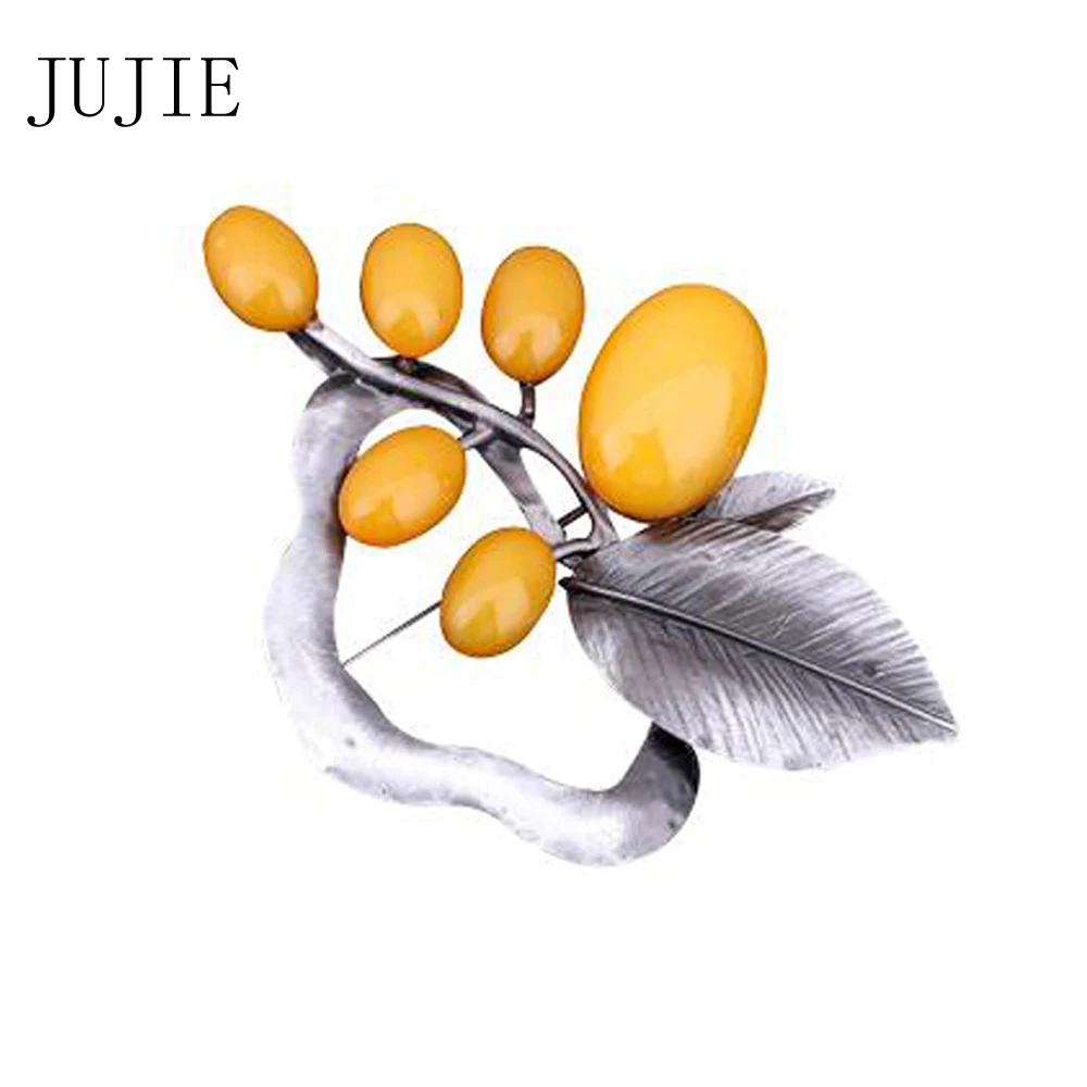 

JUJIE Fashion Multicolor Resin Green Leaf Brooches For Women 2019 Vintage Brincos Brooch Pins For Men Plant Jewelry Wholesale