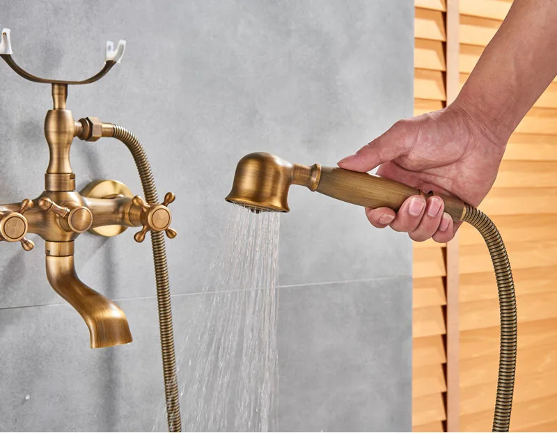 Роскошный смеситель для ванны с двойной ручкой душ ручной душ смеситель с ручным душем настенный поворотный носик ванна раковина