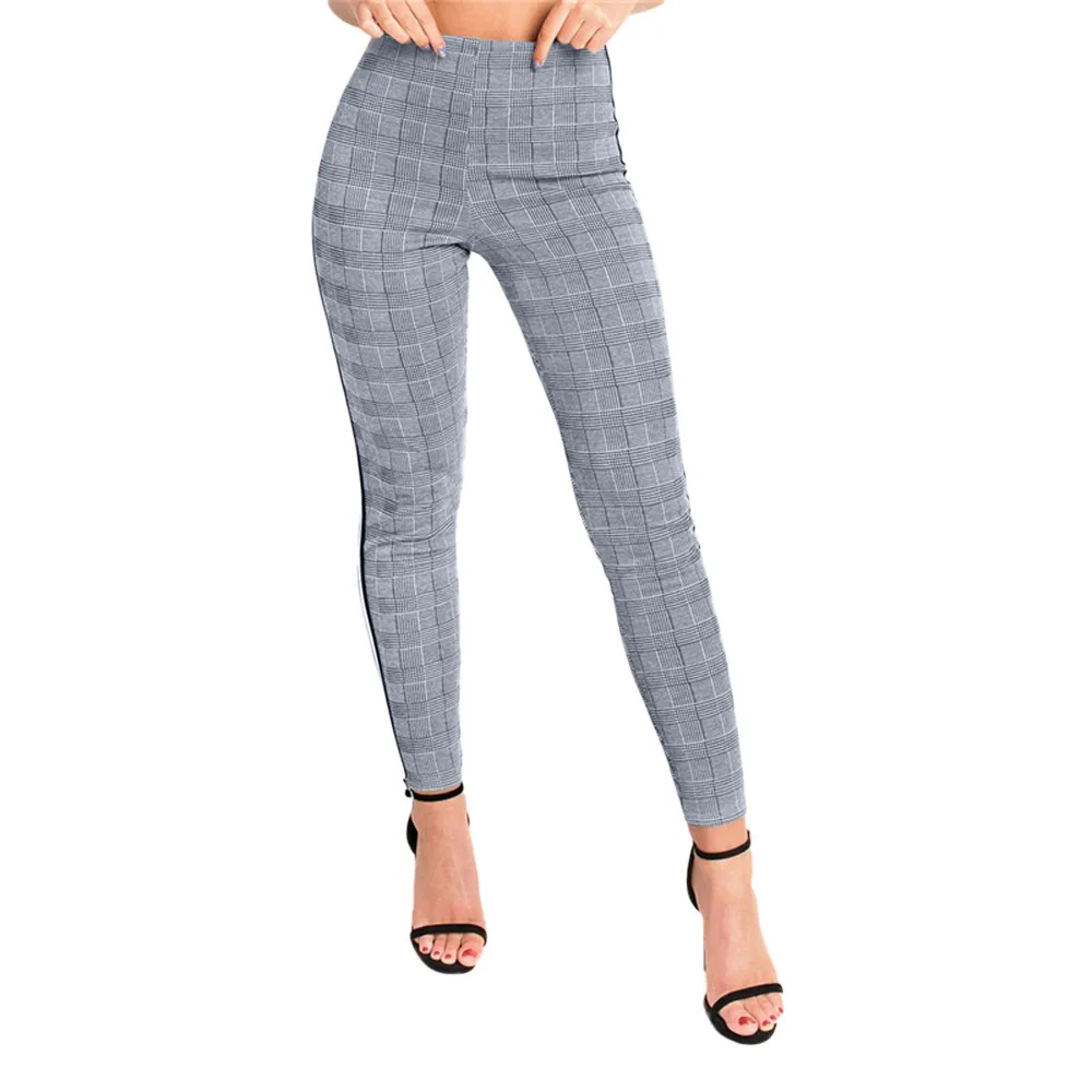 CHAMSGEND Women Slim Skinny Pants 2018 Fashion Women High Waist Stripe Trimmings Houndstooth Slim Skinny Pants Trousers Oc5