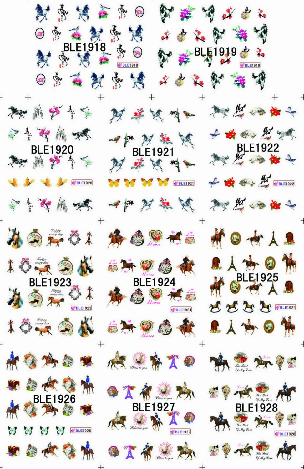 11 упак./лот воды Наклейка для ногтей наклейки для ногтей с изображением героев из мультфильмов, с лошадкой пони бабочка троянским конем принт на BLE1918-1928