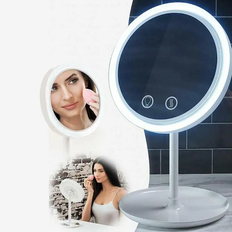 3 в 1 косметическое зеркало 5X Лупа светодиодный светильник настольное зеркало для макияжа красота Бриз зеркало с вентилятором