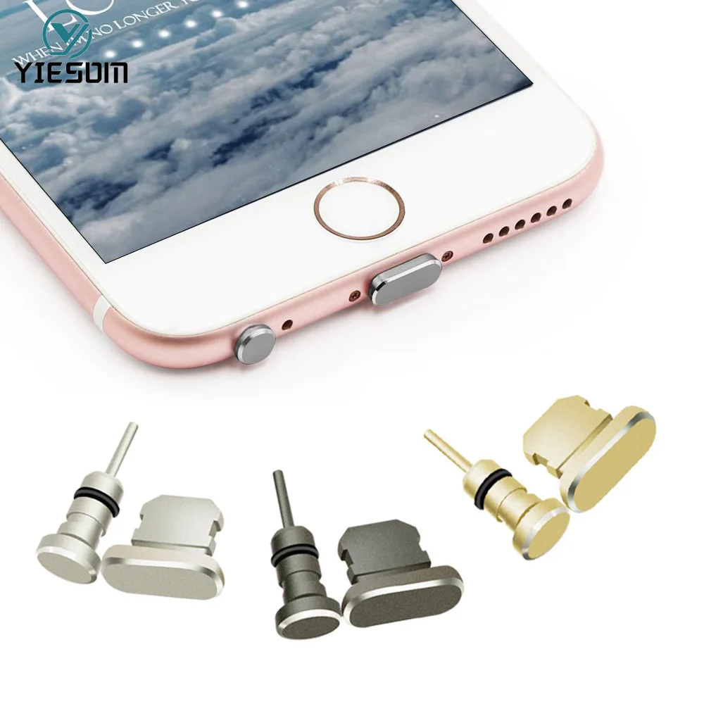 Aluminium Alloy Dust Plug 3.5mm Earphone Jack Port + Mobile Phone Charge Port Stopple for Apple IPhone 5 5S SE 6 6S 7 8 X Plus