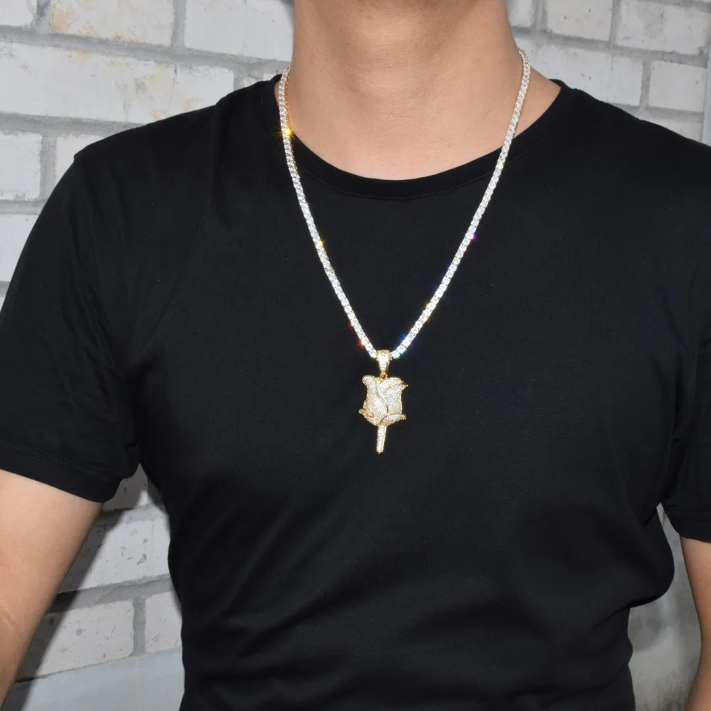 Золотые лепестки роз ожерелье и кулон с теннисом цепочка серебристого цвета Iced Cubic Zircon мужские хип хоп ювелирные изделия для подарка