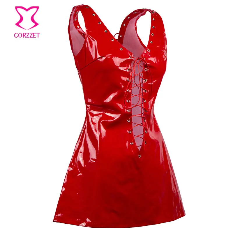 Deep V Neck Lace Up Sleeveless Backless Short Red PVC Fetish Dress Club Wear Latex Rubber Dresses Hot Sexy Erotic Lingerie Women 7 Deep V Neck Lace Up Sleeveless Backless Short Red PVC Fetish Dress Club Wear Latex Rubber Dresses Hot Sexy Erotic Lingerie Women 7