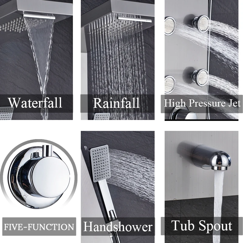 Thermostatic Shower Column FaucetLuxury Bathroom Bath Shower System SPA Massage Sprayer Temperature Screen Show