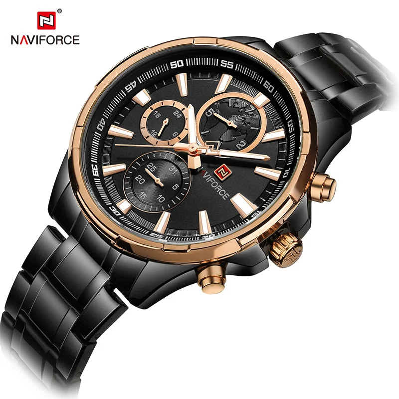 

NAVIFORCE Top Brand Men's Business Waterproof Watches Men Quartz Analog Date Clock Man Full Stainless Steel Sports Wrist Watch