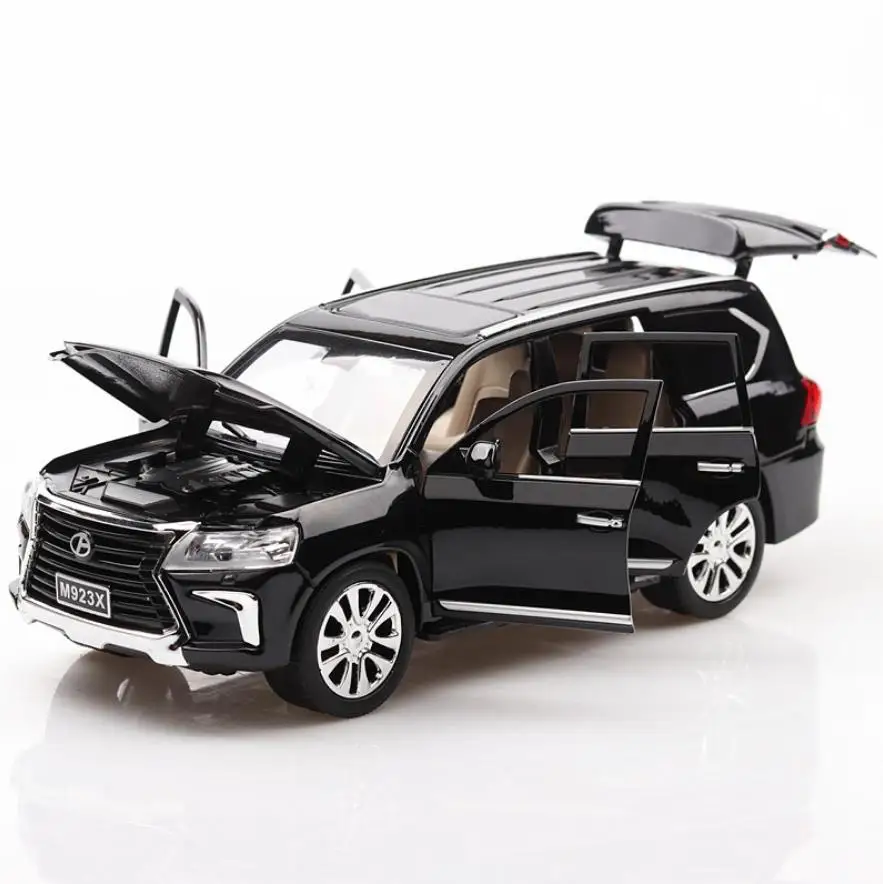 Hot 1:24 scale wheels diecast car toyota lexus suv lx570 metal model with light and sound pull back toys collection for gifts