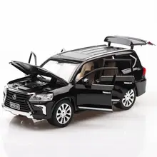 Hot 1:24 scale wheels diecast car toyota lexus suv lx570 metal model with light and sound pull back toys collection for gifts
