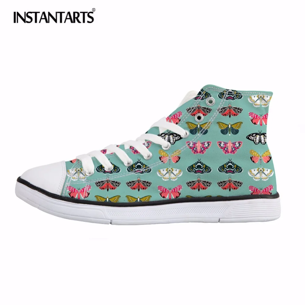 

INSTANTARTS Vivid Butterfly Print Women Vulcanize Shoes Casual High Top Canvas Shoes Fashion Lace Up Sneakers Female Footwear