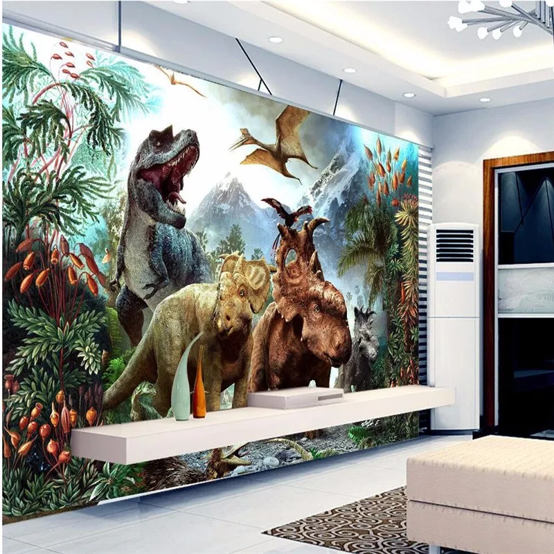 Custom-painting-for-living-room-wall-art-Photos-background-photography-bedroom-Anaglyph-Dinosaurs-murals-3d-wall