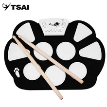 TSAI Drum Pad Kit Portable 9 Pads Electronic Digital USB Roll up Foldable Silicone With Drum Sticks Foot Pedals