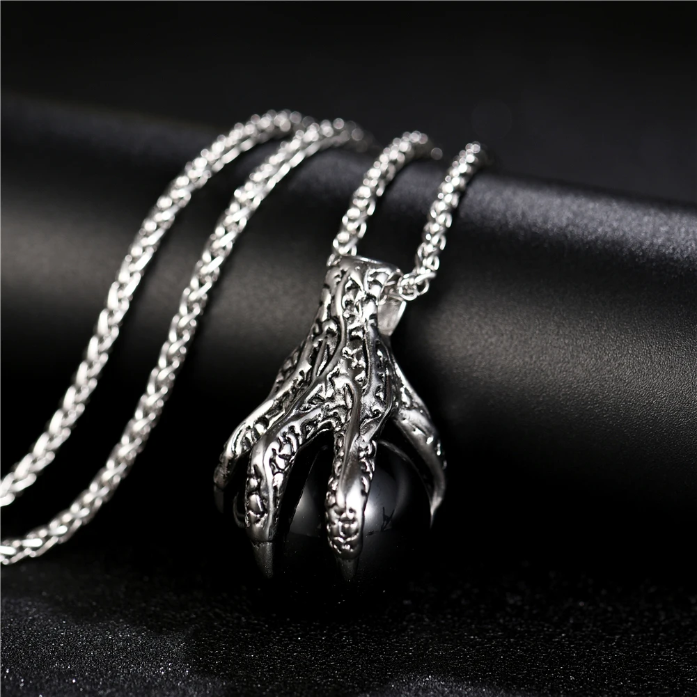 

Punk Style Jewelry Black Dragon Claws Bead Gothic Men Pendant Necklace Silver Color Stainless Steel Chain Necklace