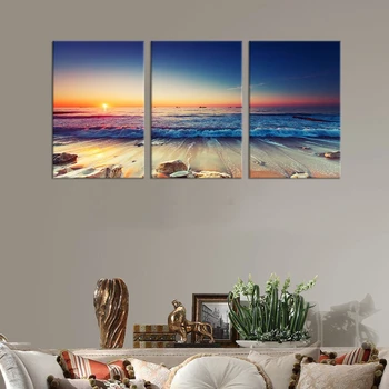 

Canvas Art Prints Sunset Sea Beach Poster Canvas Wall Art Nature Picture for Room Wall Decor Large Blue Ocean Home Decoration