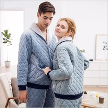 Зимние Повседневное мягкие пижамные комплекты Для мужчин теплая 3-Слои коралловые бархат пижамы костюм мужской отложной воротник пальто+ брюки XXXL