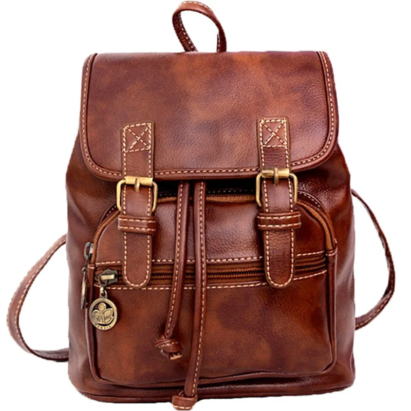 

ABSF Literary Retro Backpack Sen Women'S Bag Korean Version Of the Pumping Mini Backpack Casual Pu Leather Backpack