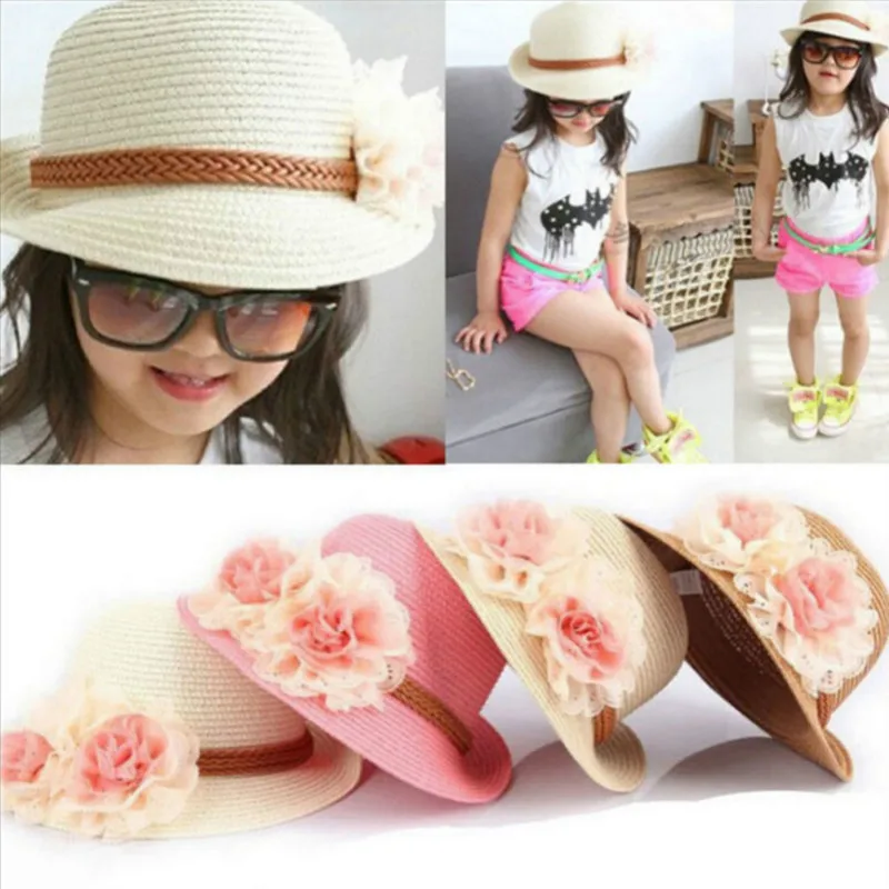 

Chic Summer Kids Floral Straw Hats Fedora Hat Children Visor Beach Sun Baby Girls Sunhat Wide Brim Floppy Panama For Girl